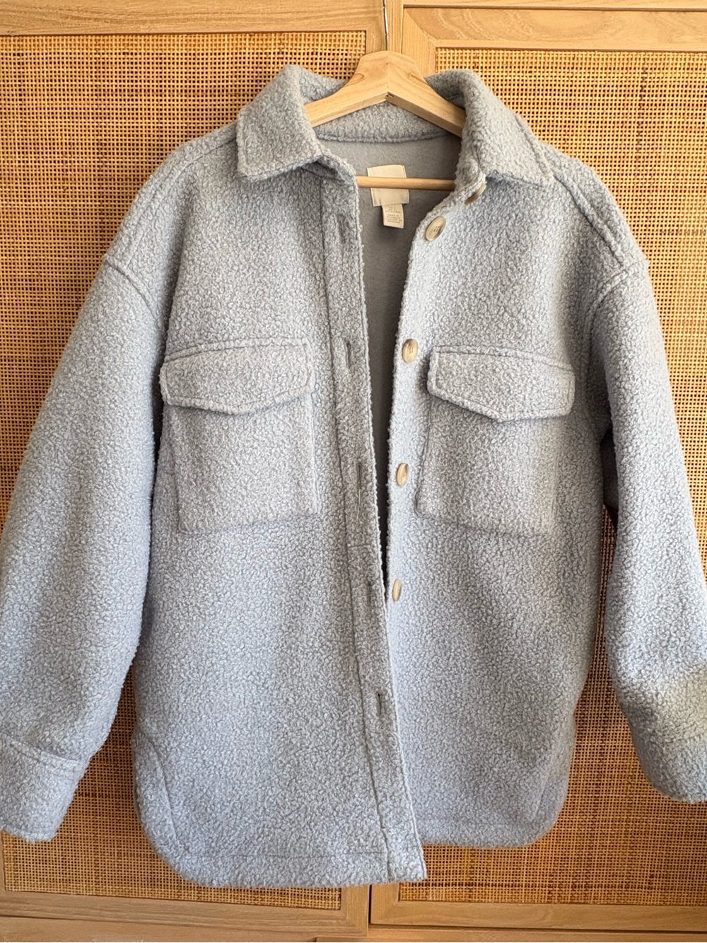 H&M Light Blue Sherpa Shacket with Front Flap Pockets
